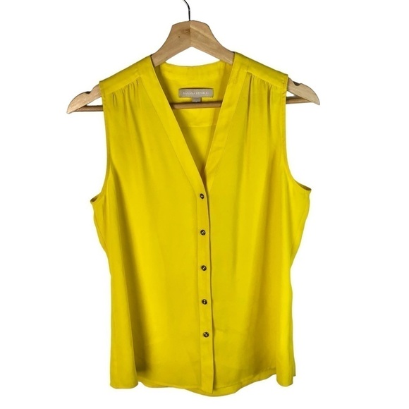 Banana Republic Bright Yellow V-Neck Button Front Tank Top 4 - Picture 1 of 3